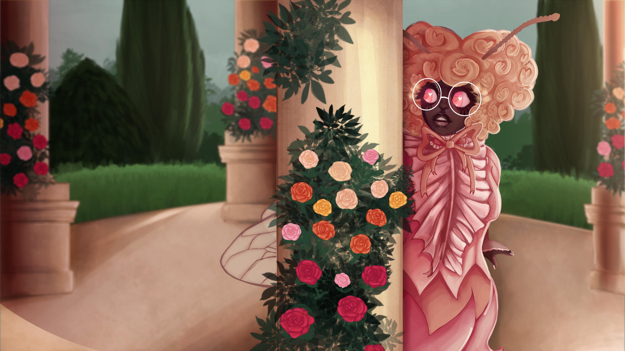 Splash Art of Desiree, as she is discovering this new world that she's become a part of, after escaping from her colony.