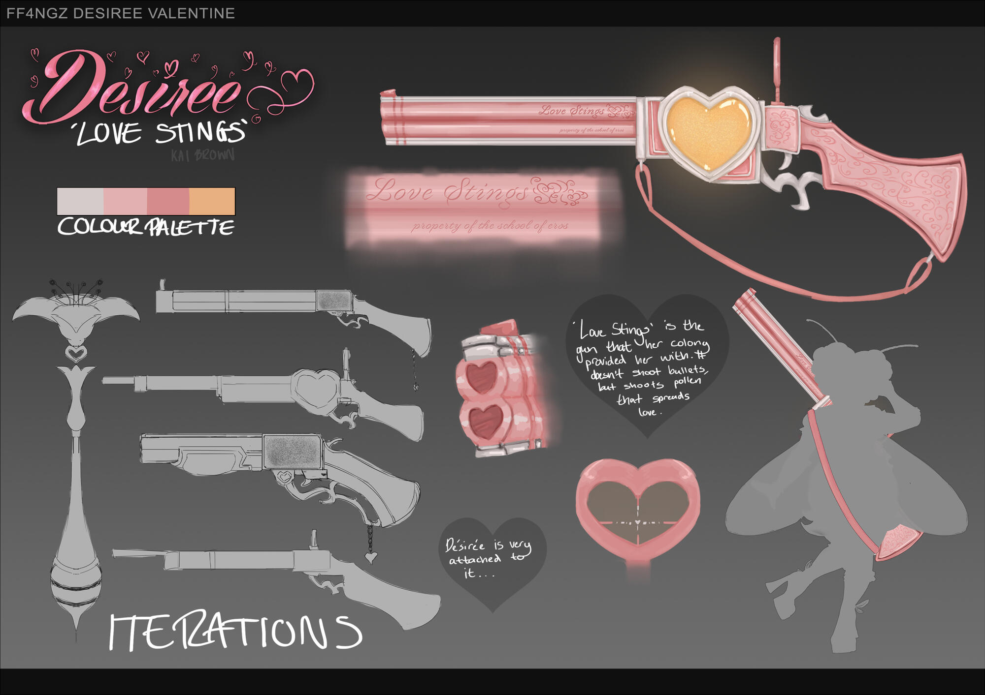 The callout sheet for 'Love Stings', including some of the iterations.